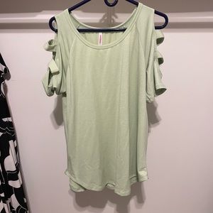 Light green top with open shoulders